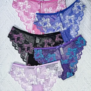 8-piece Set of Full Lace Four Corner Pants, Sexy and Comfortable Lightweight Underwear with Breathable Solid Color Print