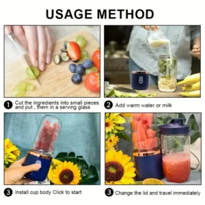 USB Rechargeable Mini Juicer Blender, Portable Juicer Bottle, Electric Fruit Juice Maker Machine