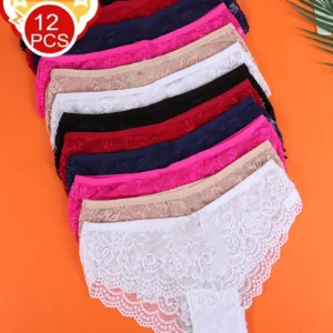 8-piece Set of Full Lace Four Corner Pants, Sexy and Comfortable Lightweight Underwear with Breathable Solid Color Print