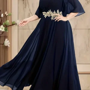 Long Sleeve Fully Lined Women's Fishtail Maxi Dress with Embroidered Mesh Back Zipper for Evening Wedding Party