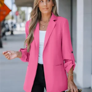 Name: Women's Open Front Office Work Business Casual Lightweight Summer Crop Suit Blazer - Breathable Fabric - For Professional