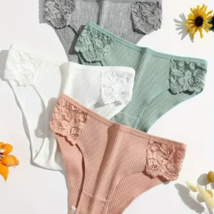 8-piece Set of Full Lace Four Corner Pants, Sexy and Comfortable Lightweight Underwear with Breathable Solid Color Print