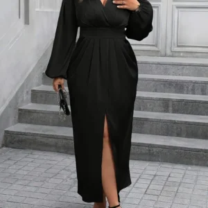 Long Sleeve Fully Lined Women's Fishtail Maxi Dress with Embroidered Mesh Back Zipper for Evening Wedding Party