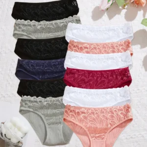8-piece Set of Full Lace Four Corner Pants, Sexy and Comfortable Lightweight Underwear with Breathable Solid Color Print