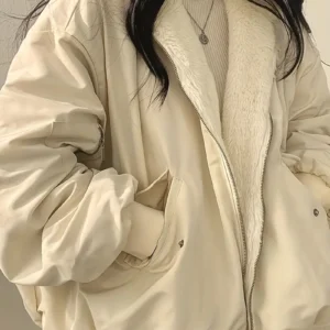 Name: Elegant Mid-Length Hooded Coat with Plush Fur Trim, Versatile Trendy Colors for Women