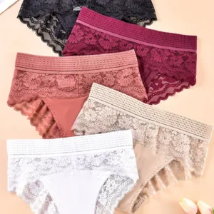 8-piece Set of Full Lace Four Corner Pants, Sexy and Comfortable Lightweight Underwear with Breathable Solid Color Print