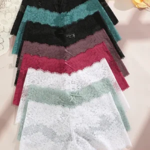 8-piece Set of Full Lace Four Corner Pants, Sexy and Comfortable Lightweight Underwear with Breathable Solid Color Print