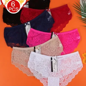 8-piece Set of Full Lace Four Corner Pants, Sexy and Comfortable Lightweight Underwear with Breathable Solid Color Print