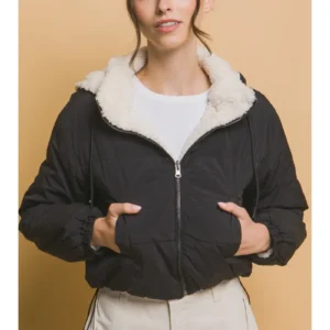 Name: Elegant Mid-Length Hooded Coat with Plush Fur Trim, Versatile Trendy Colors for Women