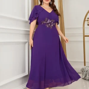 Long Sleeve Fully Lined Women's Fishtail Maxi Dress with Embroidered Mesh Back Zipper for Evening Wedding Party