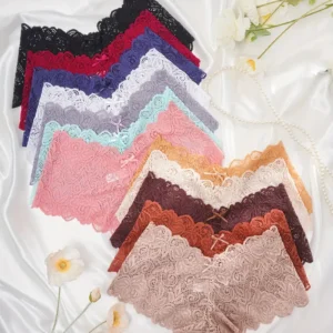 8-piece Set of Full Lace Four Corner Pants, Sexy and Comfortable Lightweight Underwear with Breathable Solid Color Print