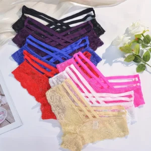 8-piece Set of Full Lace Four Corner Pants, Sexy and Comfortable Lightweight Underwear with Breathable Solid Color Print