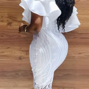 Long Sleeve Fully Lined Women's Fishtail Maxi Dress with Embroidered Mesh Back Zipper for Evening Wedding Party