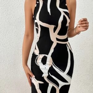 Women's Elegant Red Polka Dot Bodycon Midi Dress