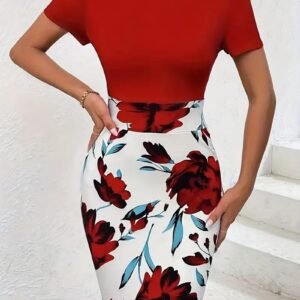 Women's Elegant Red Polka Dot Bodycon Midi Dress