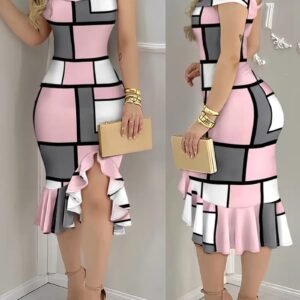 Women's Elegant Red Polka Dot Bodycon Midi Dress