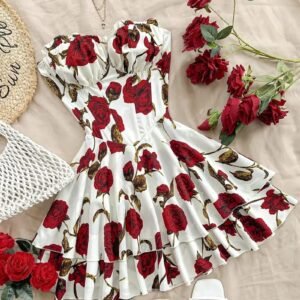 Women's Elegant Red Polka Dot Bodycon Midi Dress