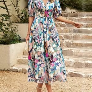 Women's Elegant Red Polka Dot Bodycon Midi Dress