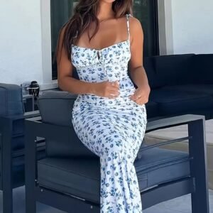 Women's Elegant Red Polka Dot Bodycon Midi Dress