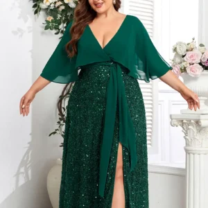 Long Sleeve Fully Lined Women's Fishtail Maxi Dress with Embroidered Mesh Back Zipper for Evening Wedding Party