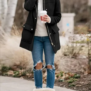 Name: Elegant Mid-Length Hooded Coat with Plush Fur Trim, Versatile Trendy Colors for Women