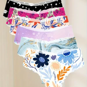 8-piece Set of Full Lace Four Corner Pants, Sexy and Comfortable Lightweight Underwear with Breathable Solid Color Print