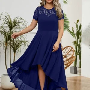 Long Sleeve Fully Lined Women's Fishtail Maxi Dress with Embroidered Mesh Back Zipper for Evening Wedding Party