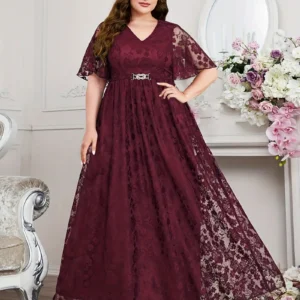 Long Sleeve Fully Lined Women's Fishtail Maxi Dress with Embroidered Mesh Back Zipper for Evening Wedding Party