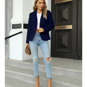 Name: Women's Open Front Office Work Business Casual Lightweight Summer Crop Suit Blazer - Breathable Fabric - For Professional