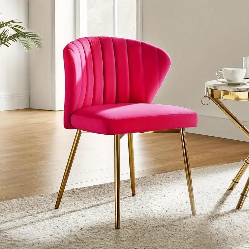 )Modern Fuchsia Velvet Accent Chair with Tufted Padded Cushion,  – Comfy Upholstered Armchair for Living Room or Bedroom, Soft Velvet Fabric, Wingback Design, Easy to Clean, Bedroom Accent Chair | Vibrant Decor Piece | Tufted Cushioning, Accent Chair for Living Room
