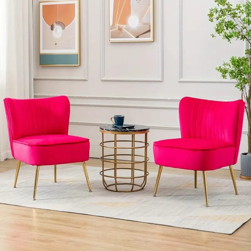 Modern Fuchsia Velvet Accent Chair with Tufted Padded Cushion, – Comfy Upholstered Armchair for Living Room or Bedroom, Soft Velvet Fabric, Wingback Design, Easy to Clean, Bedroom Accent Chair | Vibrant Decor Piece | Tufted Cushioning, Accent Chair for Living Room