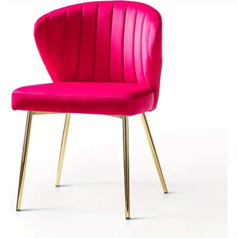 Modern Fuchsia Velvet Accent Chair with Tufted Padded Cushion,  – Comfy Upholstered Armchair for Living Room or Bedroom, Soft Velvet Fabric, Wingback Design, Easy to Clean, Bedroom Accent Chair | Vibrant Decor Piece | Tufted Cushioning, Accent Chair for Living Room