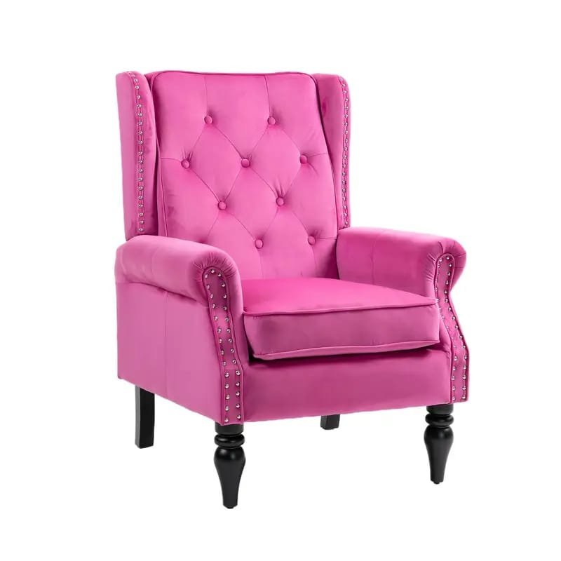 Modern Fuchsia Velvet Accent Chair with Tufted Padded Cushion,  – Comfy Upholstered Armchair for Living Room or Bedroom, Soft Velvet Fabric, Wingback Design, Easy to Clean, Bedroom Accent Chair | Vibrant Decor Piece | Tufted Cushioning, Accent Chair for Living Room