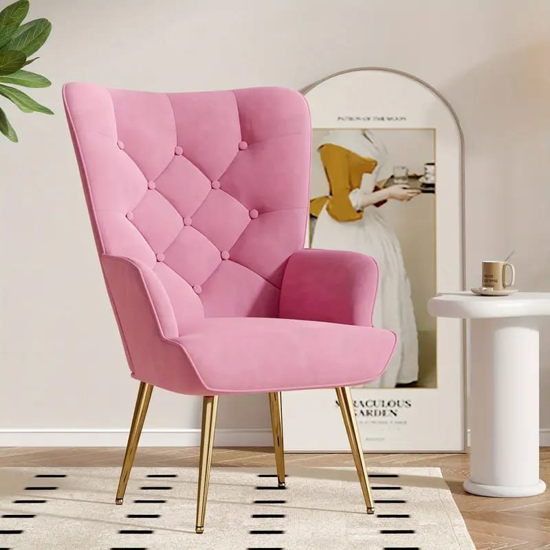 Modern Fuchsia Velvet Accent Chair with Tufted Padded Cushion, – Comfy Upholstered Armchair for Living Room or Bedroom, Soft Velvet Fabric, Wingback Design, Easy to Clean, Bedroom Accent Chair | Vibrant Decor Piece | Tufted Cushioning, Accent Chair for Living Room