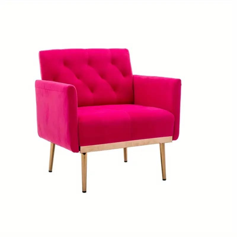 Modern Fuchsia Velvet Accent Chair with Tufted Padded Cushion, – Comfy Upholstered Armchair for Living Room or Bedroom, Soft Velvet Fabric, Wingback Design, Easy to Clean, Bedroom Accent Chair | Vibrant Decor Piece | Tufted Cushioning, Accent Chair for Living Room