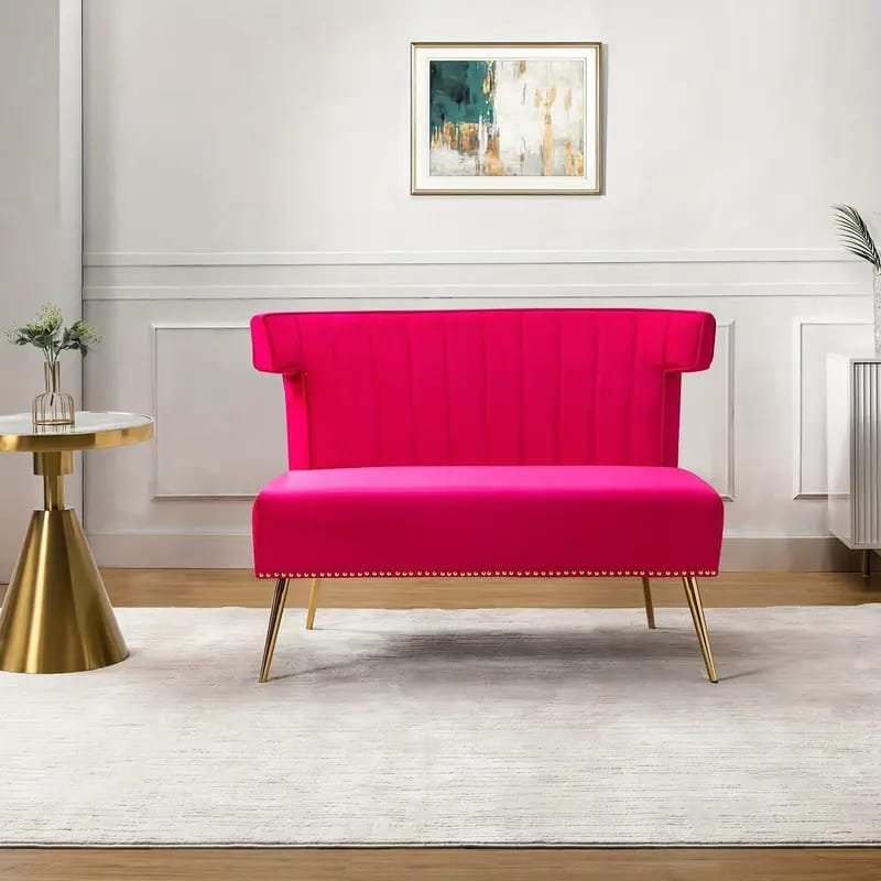 Modern Fuchsia Velvet Accent Chair with Tufted Padded Cushion, – Comfy Upholstered Armchair for Living Room or Bedroom, Soft Velvet Fabric, Wingback Design, Easy to Clean, Bedroom Accent Chair | Vibrant Decor Piece | Tufted Cushioning, Accent Chair for Living Room