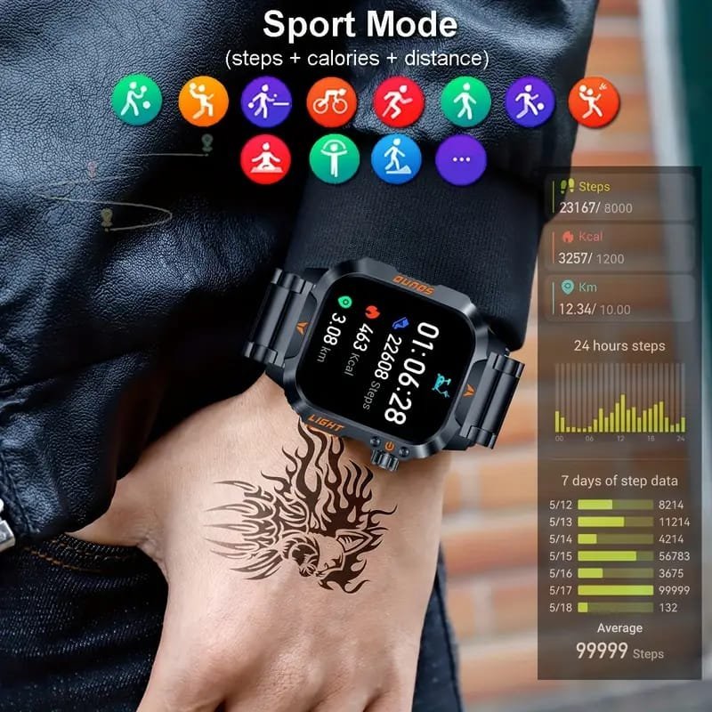 JELLOO Camo Style Smart Watch With Exercise Recording/Voice