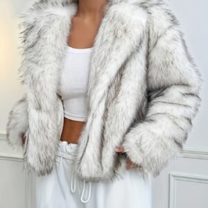 Elegant Women'S Faux Jacket - Soft Plush Gradient Collar, Warm Short Coat for Autumn And Winter, Golden Gradient.